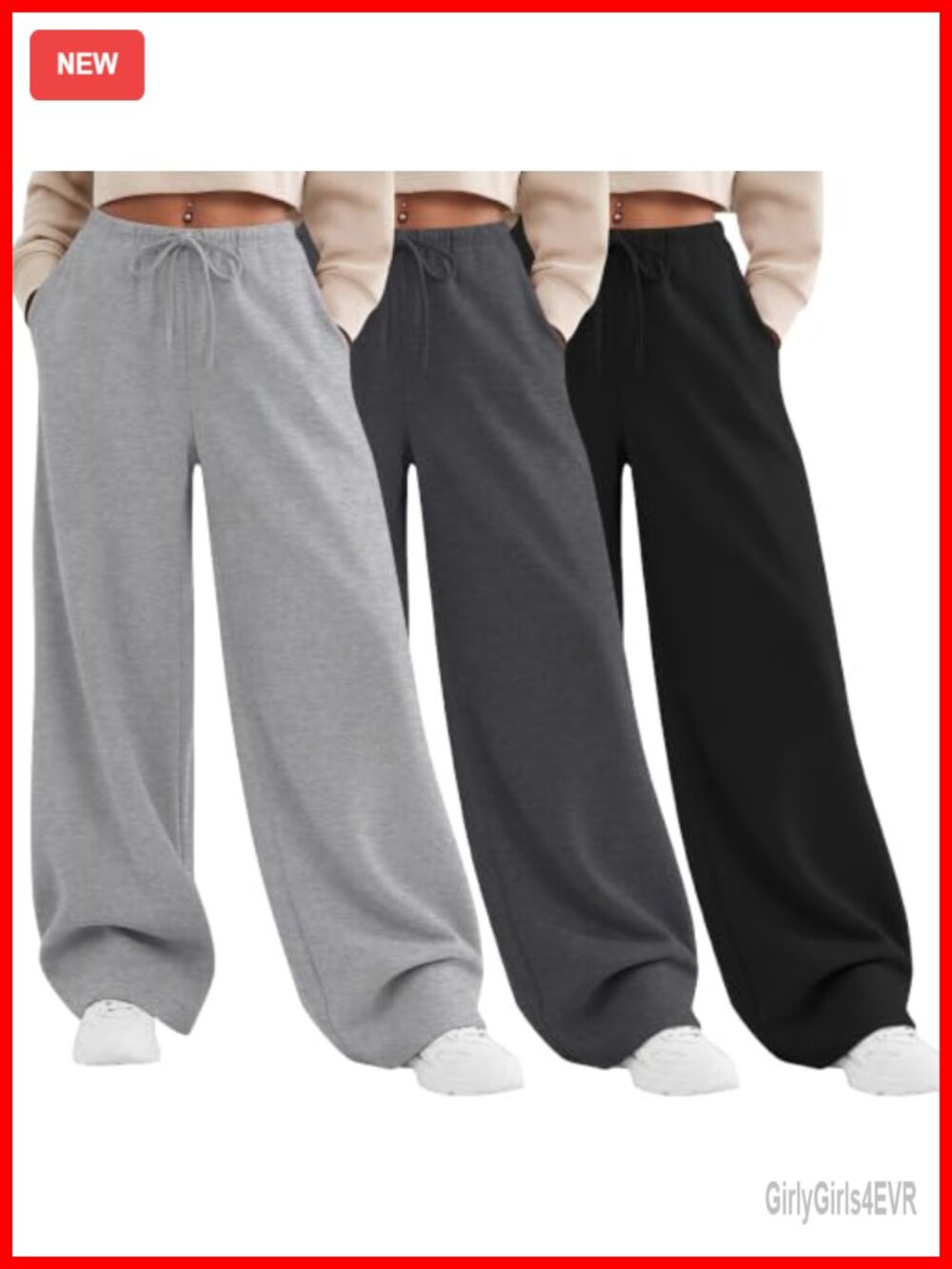 Wide Leg Sweatpants Low Rise Drawstring Baggy Lounge Pants 3 Pack